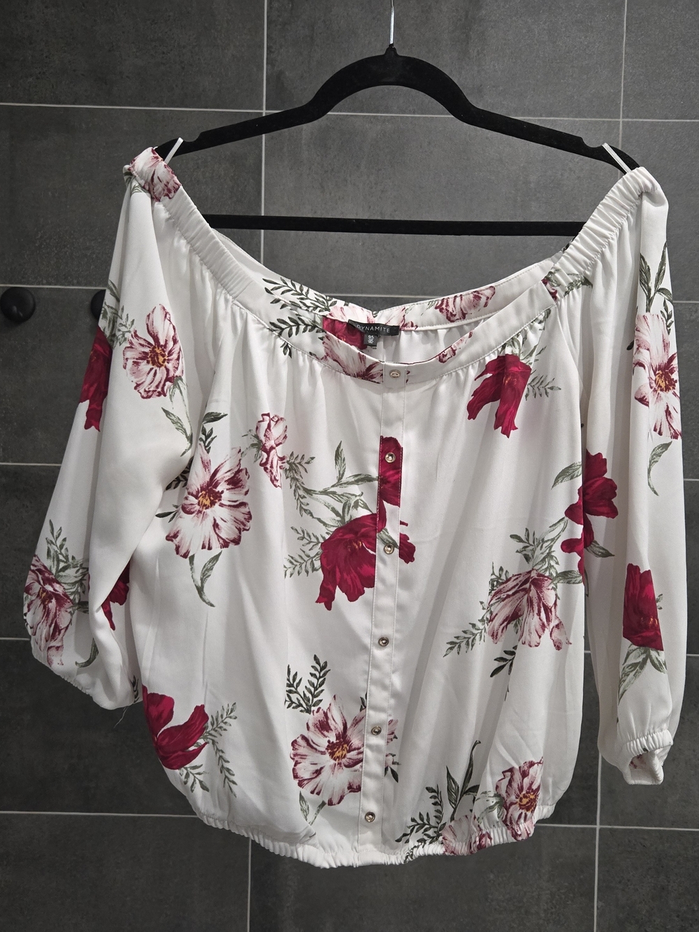 Floral Off-Shoulder Button-Front Top - White with Red Floral